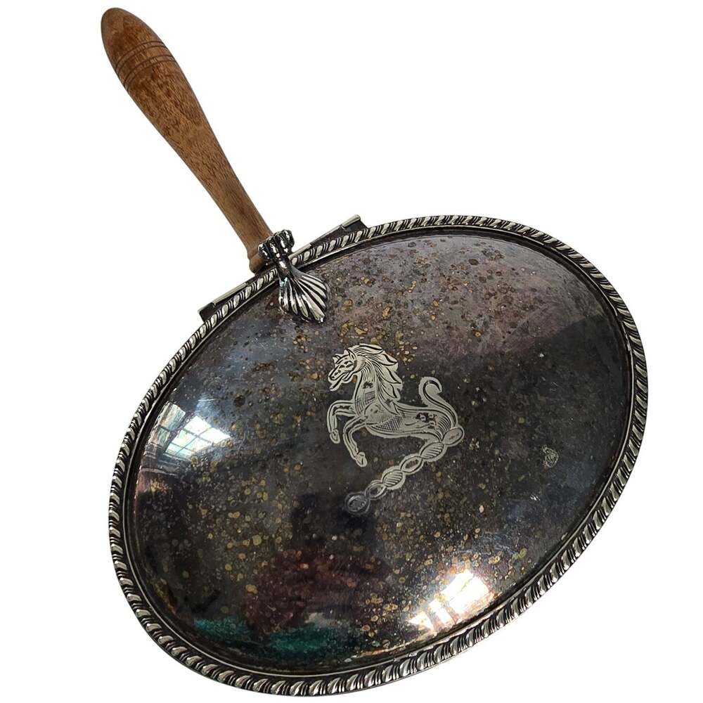 Vintage Sheffield Silver Co Silent Butler Crumb Catcher EPC Horse Wooden Handle